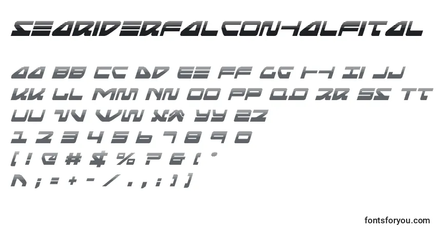Schriftart Seariderfalconhalfital (139898) – Alphabet, Zahlen, spezielle Symbole