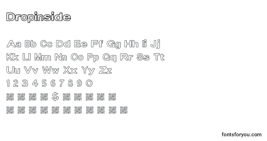 Schriftart Dropinside – Alphabet, Zahlen, spezielle Symbole
