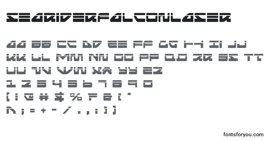 A fonte Seariderfalconlaser (139902) – alfabeto, números, caracteres especiais