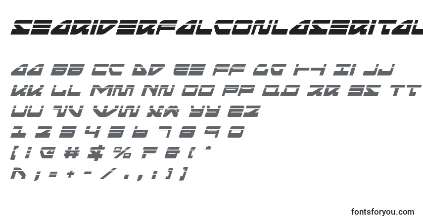 Schriftart Seariderfalconlaserital (139905) – Alphabet, Zahlen, spezielle Symbole