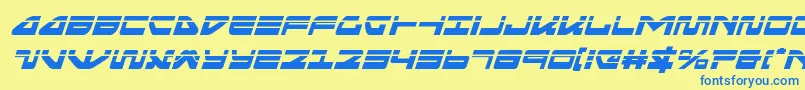 フォントseariderfalconlaserital – 青い文字が黄色の背景にあります。