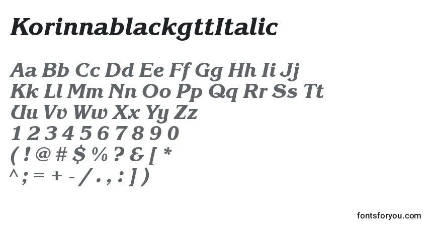 Schriftart KorinnablackgttItalic – Alphabet, Zahlen, spezielle Symbole