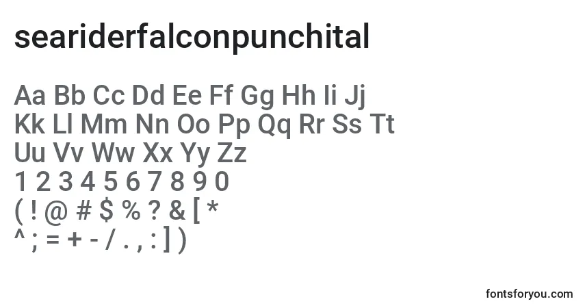 A fonte Seariderfalconpunchital (139915) – alfabeto, números, caracteres especiais