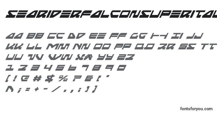 Schriftart Seariderfalconsuperital (139919) – Alphabet, Zahlen, spezielle Symbole