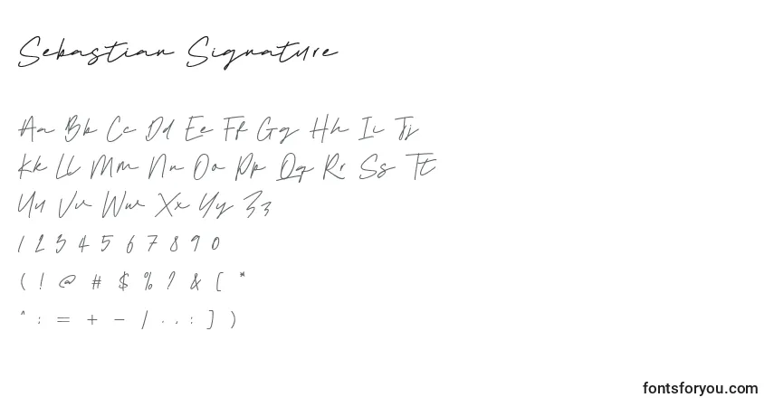 Czcionka Sebastian Signature – alfabet, cyfry, specjalne znaki