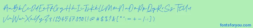 フォントSebastian Signature – 青い文字は緑の背景です。