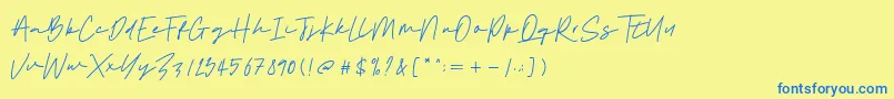 Sebastian Signature-Schriftart – Blaue Schriften auf gelbem Hintergrund