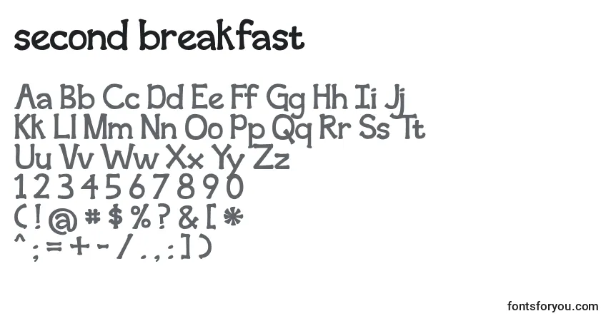 Czcionka Second breakfast – alfabet, cyfry, specjalne znaki