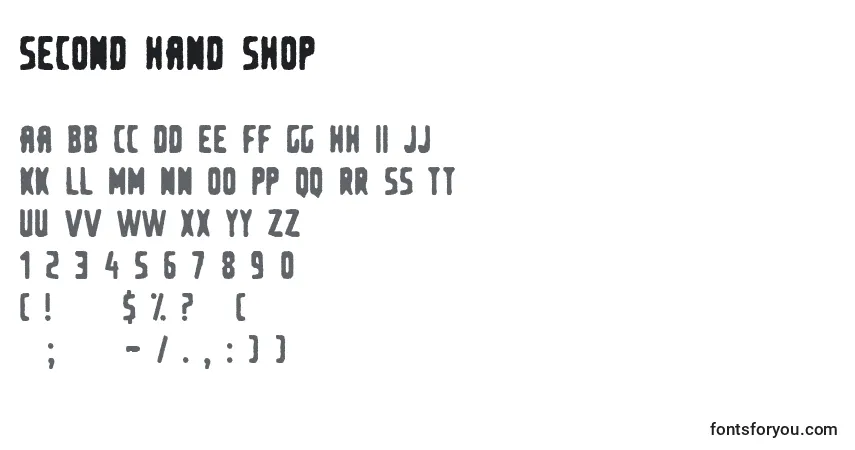 A fonte Second hand shop – alfabeto, números, caracteres especiais