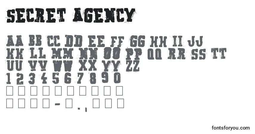 Schriftart Secret Agency – Alphabet, Zahlen, spezielle Symbole
