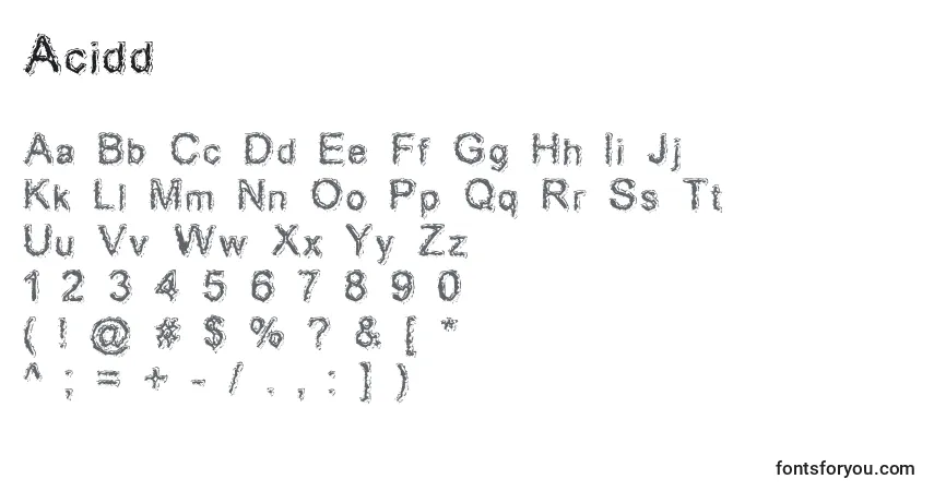 Schriftart Acidd – Alphabet, Zahlen, spezielle Symbole