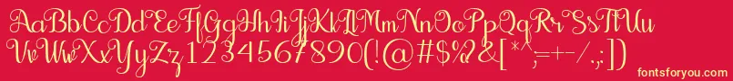 Fonte Seelyn Font – fontes amarelas em um fundo vermelho