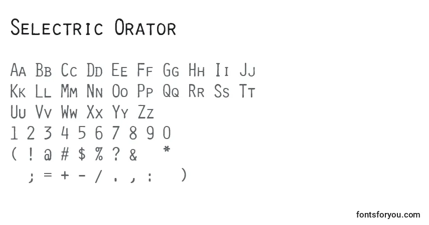Czcionka Selectric Orator – alfabet, cyfry, specjalne znaki