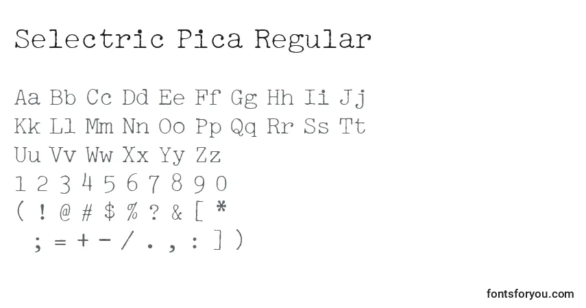 Schriftart Selectric Pica Regular – Alphabet, Zahlen, spezielle Symbole