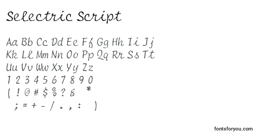 Czcionka Selectric Script – alfabet, cyfry, specjalne znaki