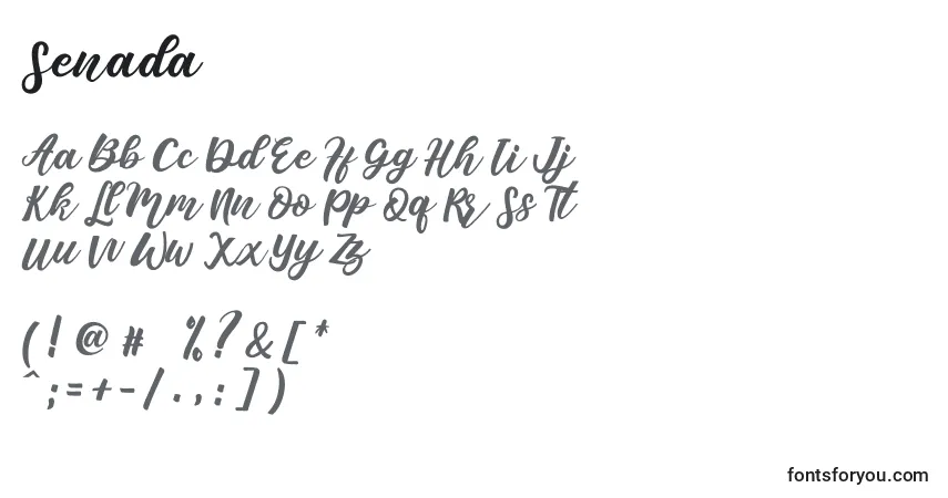Schriftart Senada – Alphabet, Zahlen, spezielle Symbole