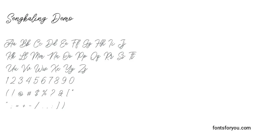 A fonte Sengkaling Demo – alfabeto, números, caracteres especiais