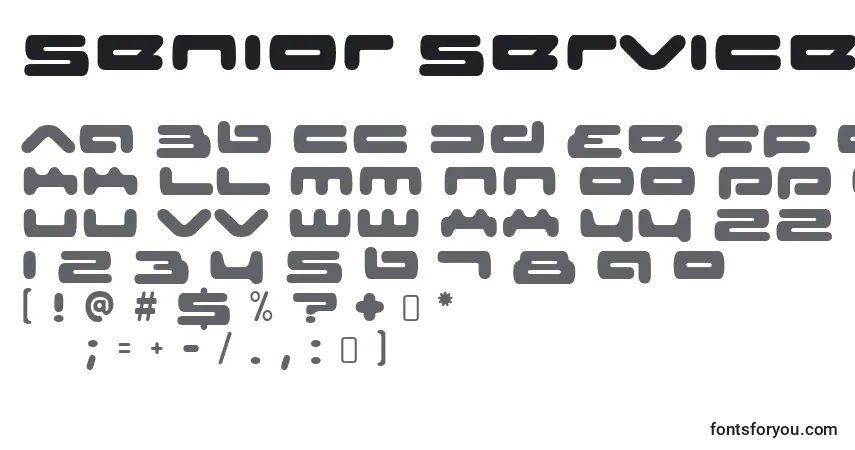 Czcionka Senior service – alfabet, cyfry, specjalne znaki