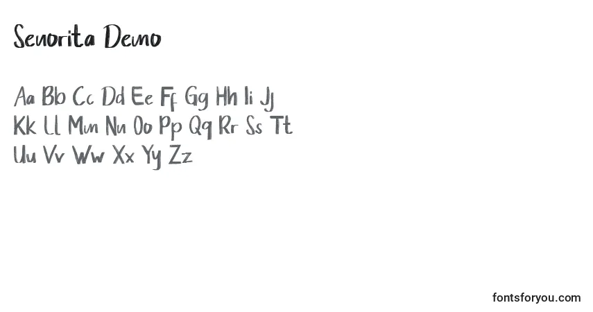 Czcionka Senorita Demo – alfabet, cyfry, specjalne znaki