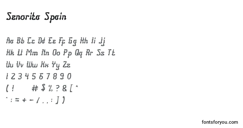 Senorita Spainフォント–アルファベット、数字、特殊文字