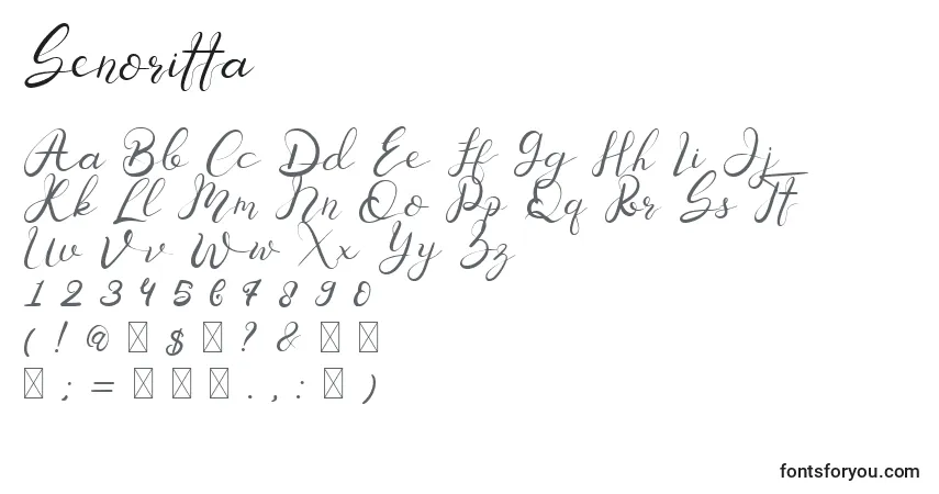 A fonte Senoritta – alfabeto, números, caracteres especiais