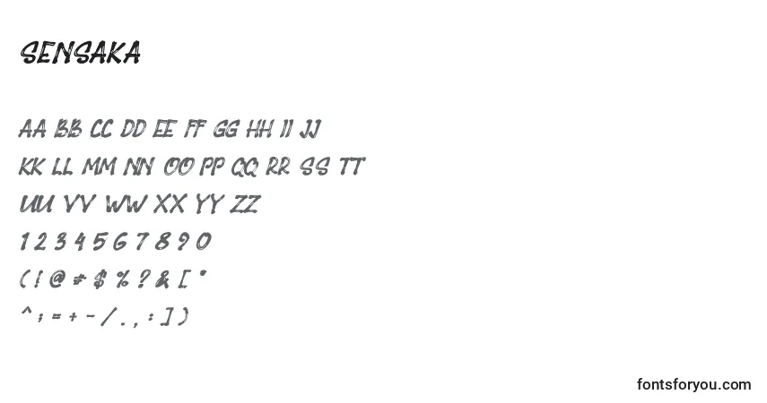 A fonte Sensaka – alfabeto, números, caracteres especiais