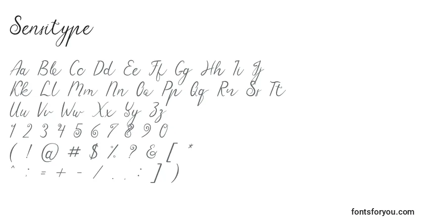 Schriftart Sensitype – Alphabet, Zahlen, spezielle Symbole