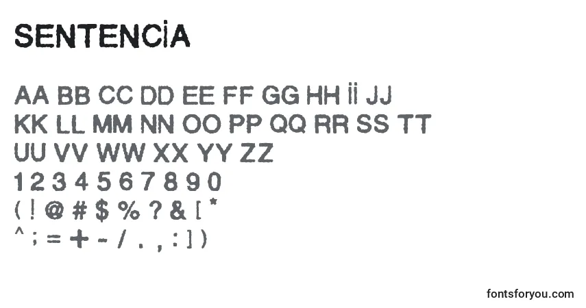 Czcionka Sentencia – alfabet, cyfry, specjalne znaki