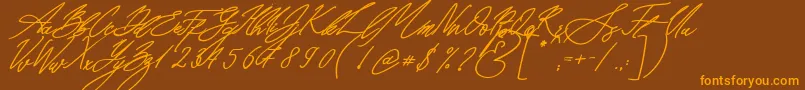 Seoul Script Bold Italic-Schriftart – Orangefarbene Schriften auf braunem Hintergrund