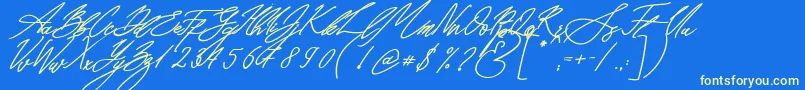 Seoul Script Bold Italic-Schriftart – Gelbe Schriften auf blauem Hintergrund