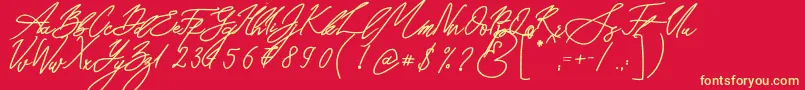 Fonte Seoul Script Bold – fontes amarelas em um fundo vermelho