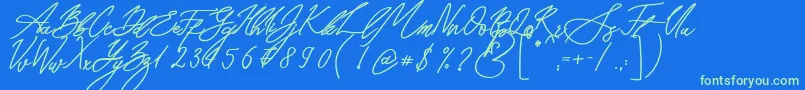Fonte Seoul Script Bold – fontes verdes em um fundo azul