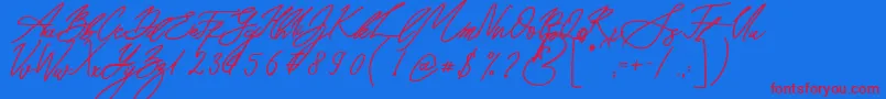 Fonte Seoul Script Bold – fontes vermelhas em um fundo azul