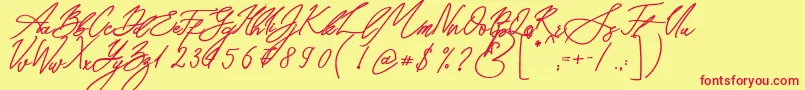 Fonte Seoul Script Bold – fontes vermelhas em um fundo amarelo