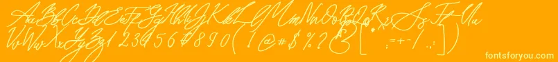 Seoul Script Bold-Schriftart – Gelbe Schriften auf orangefarbenem Hintergrund