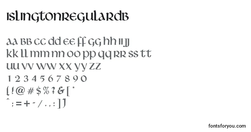 characters of islingtonregulardb font, letter of islingtonregulardb font, alphabet of  islingtonregulardb font