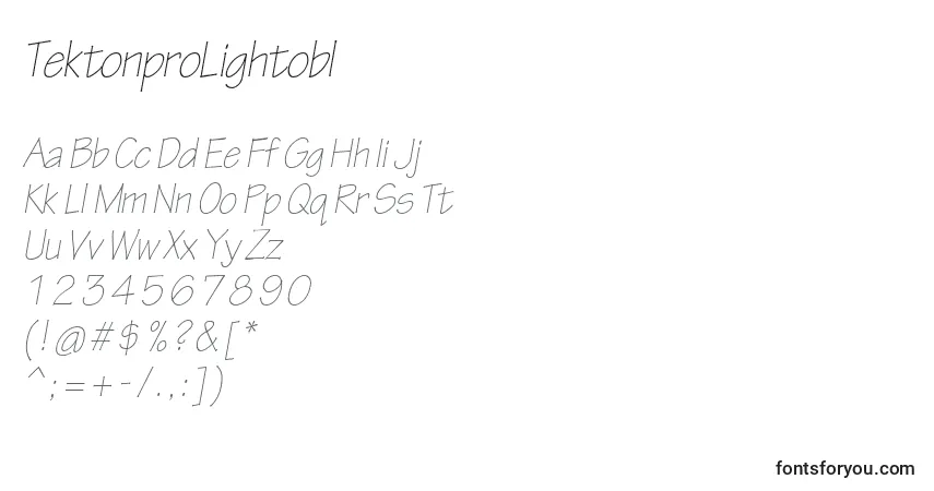 characters of tektonprolightobl font, letter of tektonprolightobl font, alphabet of  tektonprolightobl font