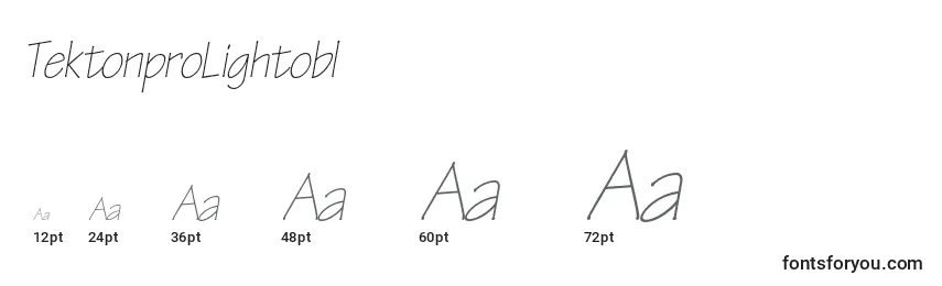 sizes of tektonprolightobl font, tektonprolightobl sizes