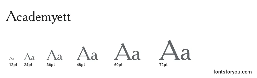 sizes of academyett font, academyett sizes