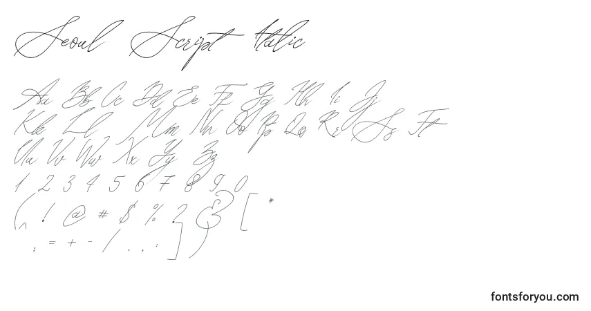 A fonte Seoul Script Italic – alfabeto, números, caracteres especiais