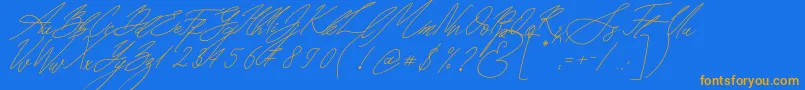 フォントSeoul Script Italic – オレンジ色の文字が青い背景にあります。