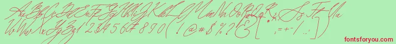 Seoul Script Italic-Schriftart – Rote Schriften auf grünem Hintergrund