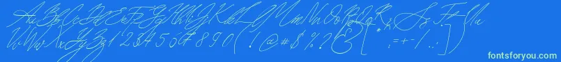 Seoul Script Italic-Schriftart – Grüne Schriften auf blauem Hintergrund