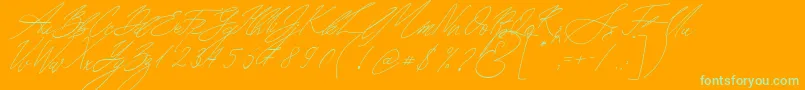 Fonte Seoul Script Italic – fontes verdes em um fundo laranja