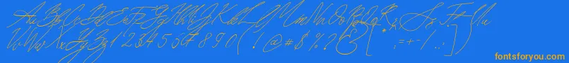 フォントSeoul Script Italic – オレンジ色の文字が青い背景にあります。