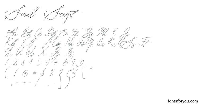 Czcionka Seoul Script – alfabet, cyfry, specjalne znaki