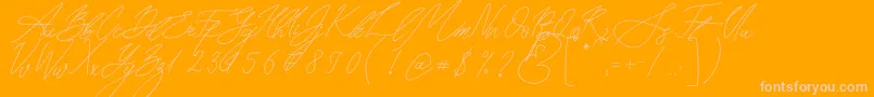 Seoul Script-Schriftart – Rosa Schriften auf orangefarbenem Hintergrund