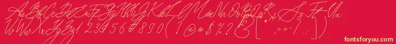 Fonte Seoul Script – fontes amarelas em um fundo vermelho