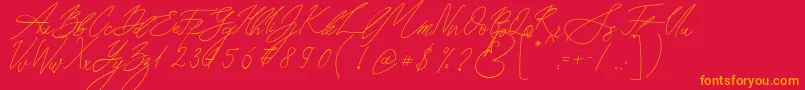 Seoul Script-Schriftart – Orangefarbene Schriften auf rotem Hintergrund