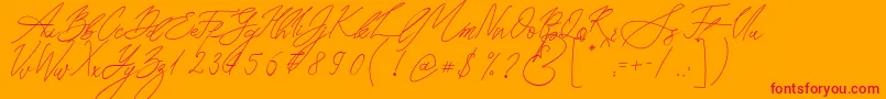 Seoul Script-Schriftart – Rote Schriften auf orangefarbenem Hintergrund